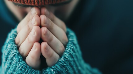 The act of confession on Good Friday, a person kneeling in prayer, seeking forgiveness