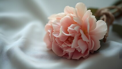 Fototapeta premium Delicate Pink Flower Bouquet on Soft Fabric