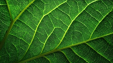 Obraz premium Close-up view of a vibrant green leaf's intricate vein network