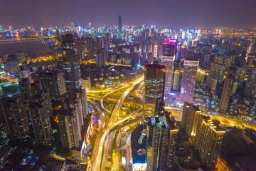 Aerial view of  Wuhan city .Panoramic skyline and buildings beside yangtze river.