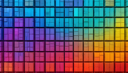 Fototapeta premium Colorful 3D Cube Gradient Artwork with Wooden Texture – Abstract Geometric Design