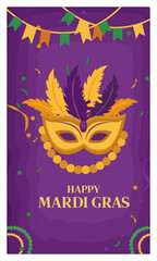 Mardi Gras Carnival Vertical Illustration Pack - Masks, Dancer & Festive Elements-02