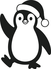 Cute Christmas Penguin Silhouette Vector with Santa Hat