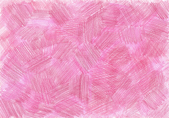 Fototapeta premium Background filled with texture drawn with colored pencils. Different shades pink colors. Chaotical strokes. Background is unevenly filled strokes. Sometimes more saturated, sometimes see white space.