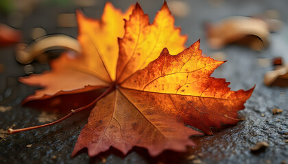 Vibrant orange autumn leaf isolated on transparent background