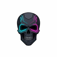 A futuristic mask with teal and pink circuit patterns over topographical contour lines