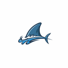 Obraz premium Stylized blue shark, partially visible, against a white background. Fin is on view