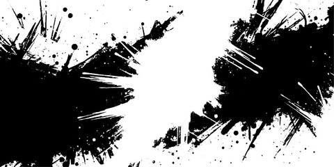 Vector black and white grunge texture splashes background brush stroke spray