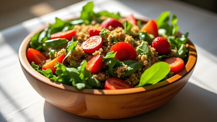 Delicious Strawberry Quinoa Salad in Wooden Bowl