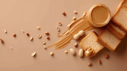 Peanut butter spread on toast with peanuts