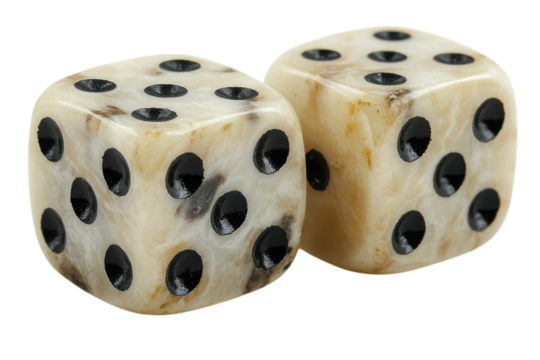Two dice with black spots