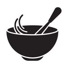 Udon bowl with spoon black silhouette