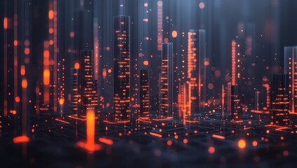 Abstract futuristic city, glowing orange