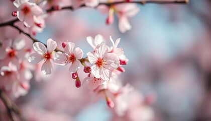 Obraz premium Delicate pink cherry blossoms, soft focus, shallow depth of field, floral design, sakura