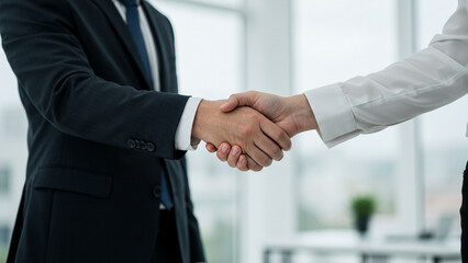 A man and a woman are shaking hands.