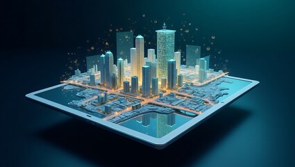 High quality Professional Smart city digital twin on tablet screen stock image image