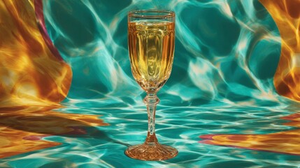 Sparkling wine glass on vibrant background
