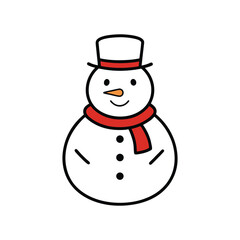 A vector art illustration of a smiling snowman with a top hat and scarf.eps