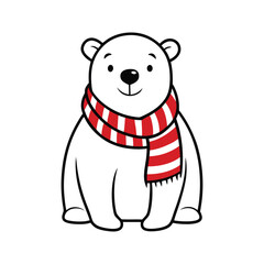 Vector art illustration of a polar bear cub wearing a striped scarf.eps