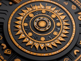 Fototapeta premium Ornate Circular Design Featuring Geometric Shapes in Black and Gold