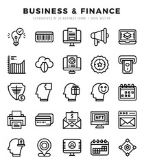 Set of Business & Finance Icons. Simple line art style icons pack.