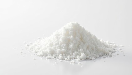 Crystalline sugar granules on pristine white background, granular, delicious