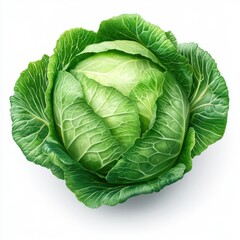 Fresh Cabbage Head Close Up Still Life Isolated on White Background Studio Shot Top Down View Healthy Eating Ingredient