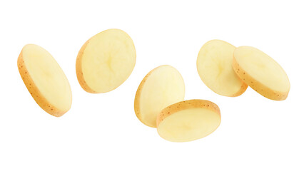 Fresh raw cut potatoes on transparent background.