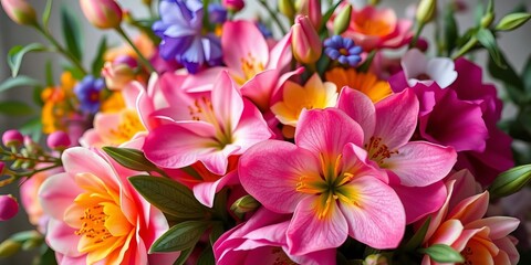 Fototapeta premium Luxurious floral arrangement, vibrant colors, soft focus on blossoms, photography, gift