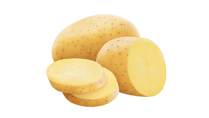Fresh raw cut potatoes on transparent background.