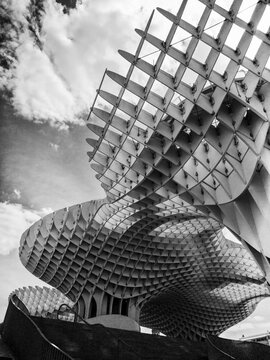 Sevilla, Spain - 30 May 2022: The modern architecture "Metropol Parasol - Setas de Sevilla" at the Encarnation Square in Sevilla, Spain.
