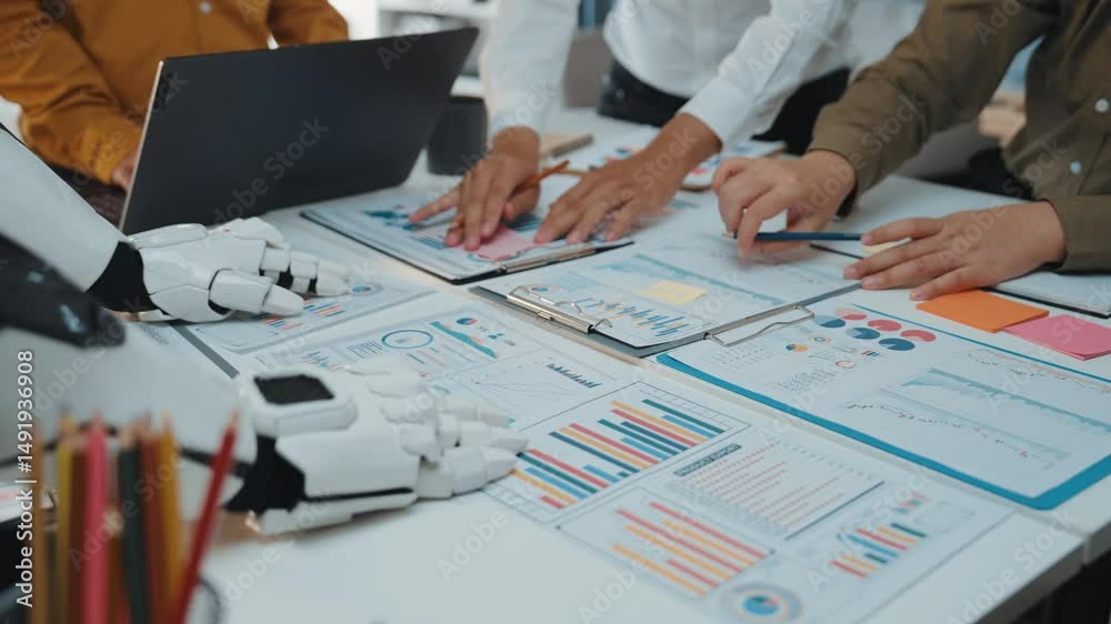 Poster a professional setting where ai-driven tools support business consultants in analyzing performance m