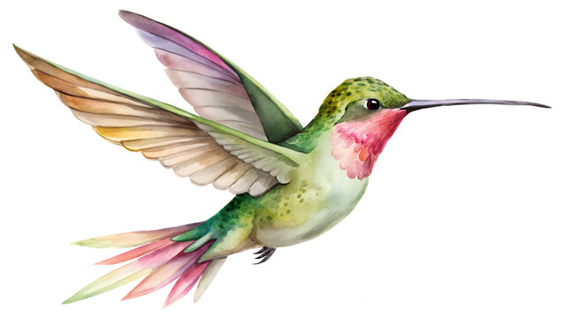 Watercolour Hummingbird Illustration on transparent background