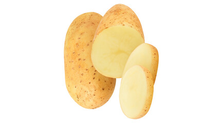 Fresh raw cut potatoes on transparent background.