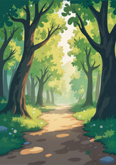 Forest path surrounded by lush green trees