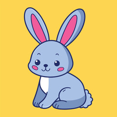 Cartoon Cute Rabbit Illustration with a Yellow Background