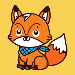 Cute Orange Fox Wearing A Blue Bandana Illustration Vector