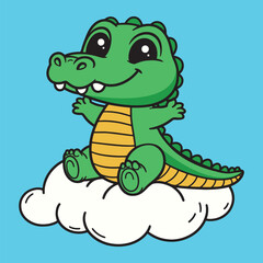 Adorable Alligator Cartoon Sitting Comfortably On a Fluffy Cloud