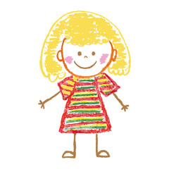 Doodle Girl Drawn With Charcoal Pencil Isolated On White Background. Children's Drawing Element. Vector Illustration Kid for Poster, Banner, Birthday.Children's Day.