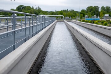 Modern wastewater treatment facility showcasing clear channels a