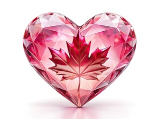 Fototapeta premium Pink Diamond Heart with Maple Leaf