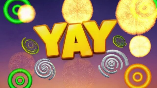 Celebration YAY Text with Swirl Background Animation