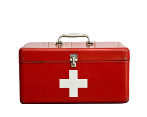 Vintage Red First Aid Kit with White Cross, Retro Medical Kit Illustration, Classic Emergency Kit Design, Transparent Background