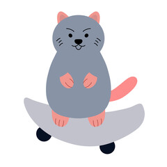 Cute cartoon illustration of a mouse riding a skateboard 