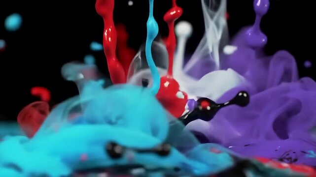Colorful Paint Splashes abstract of Red, Black, Blue, Purple