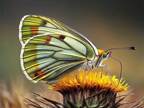A Colorful Butterfly Resting on a Wildflower, a Close-Up with Vibrant Summer Tones and a Clean, Soft Focus