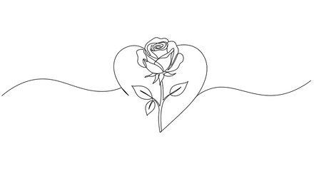 One line drawing rose heart design