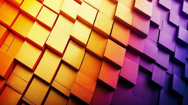 Vibrant color gradient of textured cubes forming a dynamic, abstract pattern