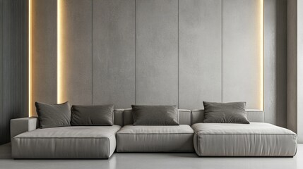 Modern gray sectional couch in a minimalist living room