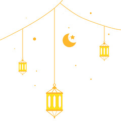 Ramadan Decoration: Lamps and Crescent Moon